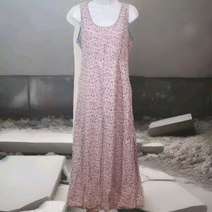 April Cornell LG Pink Floral Pintuck Pockets Cottage Core Cotton Belted Sundress